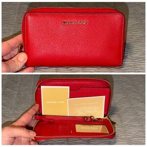 Michael Kors Cherry Red Zip-Around Wallet